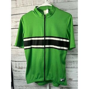 SUGOI Mens Cycling Jersey Short Sleeve Green Black White Stripe Full Zip Pockets